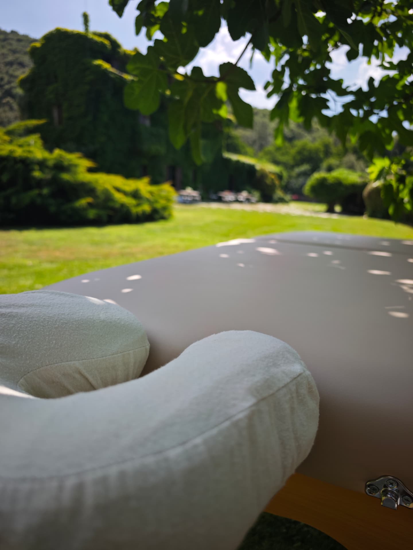 Lettino all'ombra di un fico in giardino